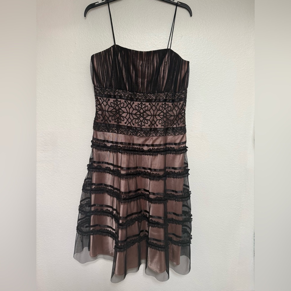 Elegant Black Mesh and Pink Satin Dress